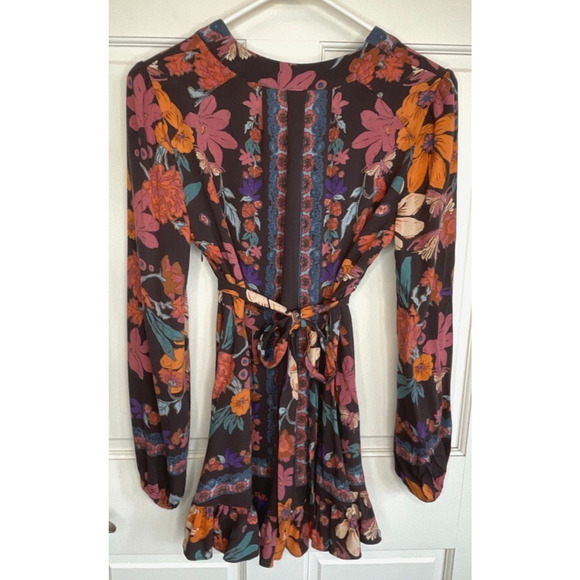 Free People Women’s Violet Hill Floral Tunic Top Sz 4 Ruffle Boho Peasant Flowy - Picture 9 of 16